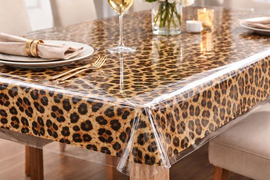 PVC Table Cover Leopard & Clear Plastic 250mic (2.5m)